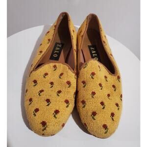 Vtg Zalo Needlepoint Tapestry Floral Cottagecore Print Loafers Size 8.5 Leather